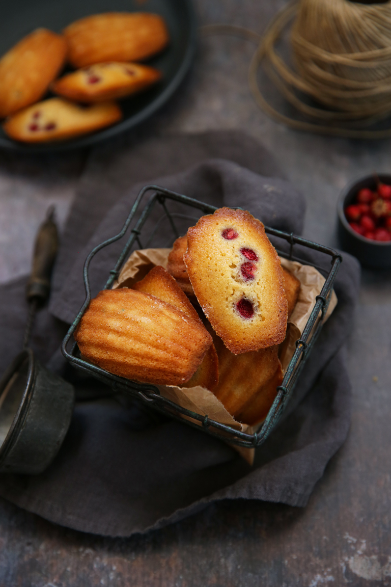 madeleines au miel et fraises des bois