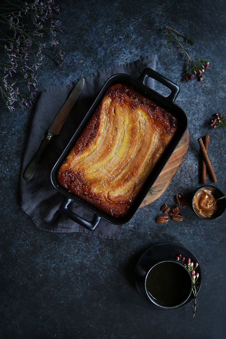 gateau renversé à la banane et pecan B