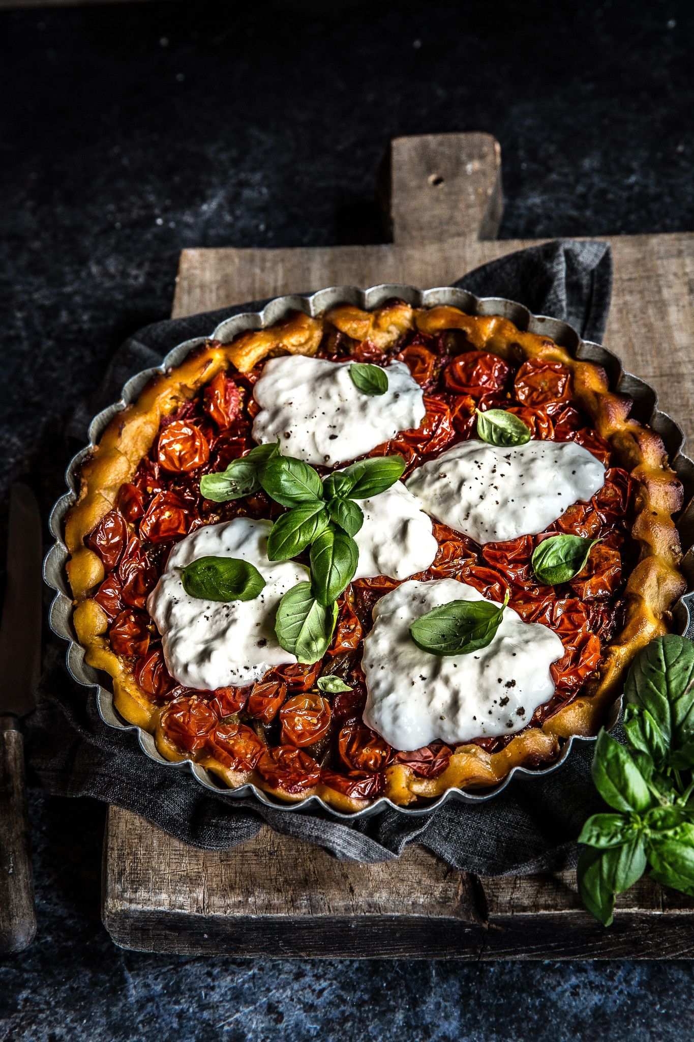 tarte tomates cerises stracciatella di buffala